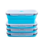 Annaklin Collapsible Food Storage Containers with Airtight Lid & Air Vent, Kitchen Stacking Silicone Meal Prep Container Set for Leftover, Microwave Freezer Dishwasher Safe, Blue, of 4, 40.5 oz