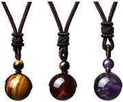 Jovivi Healing Crystals Necklace Natural Tiger Eye Amethyst Lucky Blessing Protection Chakra Beads Stone Pendant for Women Men Adjustable, Crystal, No Gemstone