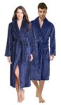 Canadian Linen Women Fleece Bathrobe Shawl Collar Kimono Bath Robes for Women and Men Long Robe Soft Plush Robe Spa Robe (Medium/Large, Navy Blue)