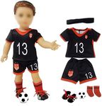 18 Inch Doll Clothes - Team USA 6 Piece 18" Doll Soccer Uniform Fits 18 inch Doll, Includes Headband,Shirt,Shorts, Socks,Shoes and Football