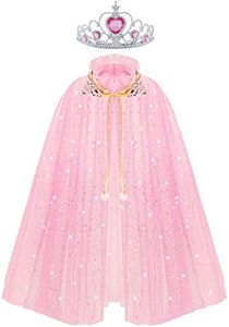 ACWOO Disfraz Princesa Niña, Capa con Corona para Hija, Disfraces de Tul con Lentejuelas para Halloween Navidad Carnaval Cosplay Cumpleaños Fiesta Regalo (Rosa-L)
