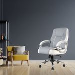 INNOWIN Venture Ergonomic Leatherette Executive Medium Back Revolving Desk Office Chair (Grey White)