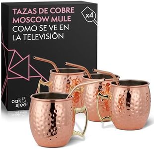 Oak & Steel - Set de 4 Tazas Elegantes de Moscow Mule en Acero Inoxidable con Pajita de Cobre - 550 ml de Capacidad, Ideal como Regalo para Amantes de las Tazas de Cobre