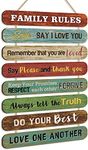 Family Rules Signs,Rustic Family Rules Motto Wall Decor(2"x12"),Inspirational Wall Art for Family for Bathroom Living Room Kitchen Dinging Room Bedroom Entryway Foyer Deocr（Retro Style）