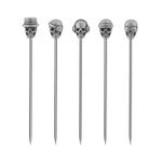 BAMI-LEE House 5 Piece Cocktail Picks Stainless Steel Skull Tops Martini Picks Reusable Olive Picks (Antique Silver)