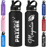 Custom Water Bottle for kids Personalized with Name Bulk Customized Stainless Steel Insulated Bottles Straw Lid Engraved 12oz 18oz 24oz 32oz 40oz Women Men Adults School Cycling Gym Sports-1 PCS Black