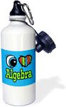 3dRose Bright Eye Heart I Love Algebra-Sports Water Bottle, 21oz (wb_105704_1), Aluminum, White