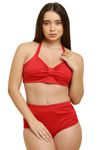 C4D Women's High Waisted Flaunt Cuba Padded Bikini Swimsuit (AG-024_Red_X-Large)