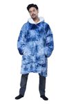 LAMA STORE Premium Sherpa Wearable Blanket Hoodie | Cozy Oversized Hooded Blanket with Large Front Pockets for Women & Men | Tie Dye Blue