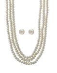 VISHAKA PEARLS & JEWELLERS White Pearl 3 Layers Necklace Set for Women