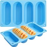 KARP Hot Dog Bun Pan Silicone Hotdog Bun Molds Nonstick Bread Forms Mini Baguette Sandwich Baking Tray for Hot Dog Bun Rolls Cake and Eclair (4 Cavity - Multicolor- 1 Qty)