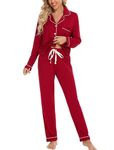 Leikar Button Up Pajama Set For Women Long Sleeve Shirt And Pajama Pants Soft Pjs Lounge Sets, Red, Large