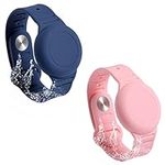 SAVITA 2pcs Kids Wristband for AirTag, Waterproof Silicone AirTag Holder Wristband for Kids Elders Adjustable Watch Band Kids Anti Lost AirTag Case Holder for Hiding GPS Tracker (Pink, Dark Blue)