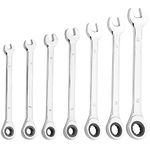 KINJOEK 7 PCS 6 mm 7mm 8mm 9mm 10mm 11mm 13 mm 12PT Ratchet Wrench set, Metric Ratcheting Wrench Set with 5° Movement and 72 Teeth for Projects with Tight Space