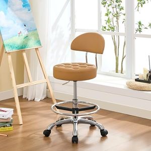 FIRAVOE Rolling Chairs for Desks (Adjustable Height 20"-27") (Comfortable Salon Chair) Makeup Vanity Chair 300lbs Capacity (Caramel Brown)