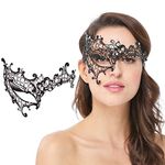 Masquerade Mask for Women Venetian Shiny Rhinestone Metal Eye Mask for Halloween Costume Party (Phantom Black)