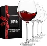 ELIXIR GLASSWARE Red Wine Glasses - Extra Large Crystal Wine Glasses 4 Set, Hand Blown - Long Stem Giant Wine Glass Set of 4 - Coupe a Vin - Wedding, Anniversary - 22 oz, Clear