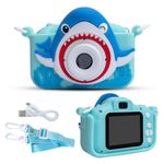 ESSENTIALEASE Kids Digital Camera 1080P HD Shark Mini Video Camcorder for Boys & Girls, Age 4, 5, 8-10| 2-Inch HD Screen, Selfie | Child-Safe Design | Expandable Up to 32GB (Blue)