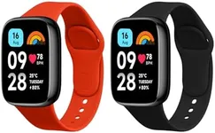 kwmobile Straps Compatible with Xiaomi Redmi Watch 3 Active Straps - 2x Replacement Silicone Watch Bands - Black/Orange