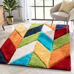 TAUKIR CARPETS Handmade Collection Super Soft and Fluffy Microfiber Silk Touch Carpets, Size 3x5,feet Color, Orange/Yellow/Red