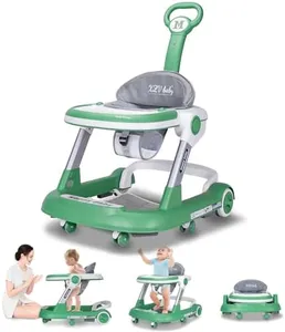 Baby Walker with Wheels 5 in 1 Foldable Activity Center with Mute Wheels Adjustable Heights Anti-Fall Push Walkers for Boys Girls Safe Infant Toddler Walker with Footrest for 6-24 Months