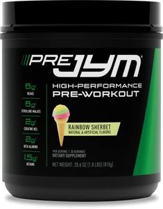 JYM Supplement Science Pre Jym Rainbow Sherbet, 30 Servings, Rainbow Sherbet, 1.8 Pound (Pack of 1)