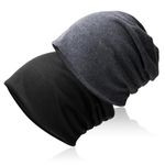 Slouch Beanie Hat,Soft Baggy Beanie Hat and Cotton Jersey Skull Cap Winter Unisex Headwear for Men Women (Black+Grey)