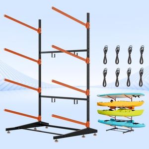 AlloyLake Kayak Storage Rack, Heavy-Duty Outdoor Canoe Rack, Reinforced, Thickened, and Enhanced Rust Resistance, Holds 440 lbs, for Safe Indoor and Outdoor Kayak Storage(4-Tier, Orange)