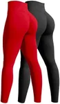 OQQ Women's 2 Piece Yoga Legging Seamless Workout High Waist Butt Liftings Athletic Leggings Black Red