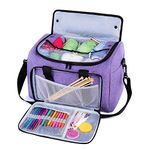 Teamoy Knitting Tote Bag, Yarn Storage Bag with Inner Detachable Divider for Thread Wool Yarn, Unfinished Project, Crochet Hooks, Knitting Needles and Accessories, Perfect for travel, Purple