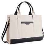 Missnine Tote Bag Canvas Laptop Bag 15.6 inch Briefcase for Women Large Capacity Handbag for Office, School, Travel (Black+Beige)