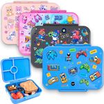 Fringoo - Bento Box - Lunch Box - Leak-Proof, 800ml capactiy, 5 Compartments, Adjustable Divider, BPA-Free, Blue Gaming Faces Design