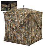 TIDEWE Hunting Blind 270°See Through with Silent Magnetic Door & Sliding Windows, 2-3 Person Pop Up Ground Blind with Carrying Bag, Portable Sturdy Hunting Tent for Deer & Turkey Hunting (Camouflage)