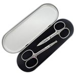 2Pcs Facial Hair Trimming Kit with Storage Box,Stainless Steel Grooming Small Scissors Nose Hair Beard Mustaches Eyebrow Eyelashes Ear Hair Trimmer for Men Women