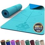 Yogii Yoga Mat - Non-Slip 6mm Thick TPE & Travel-friendly Yoga Mat - Perfect for Home & Gym Exercise Fitness & Pilates - With Laser Alignment Guides (Teal/Blue) for Men & Women