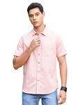 Thomas Scott Men's Half Sleeves Spread Collar Linen Casual Shirt (Peach, XL)