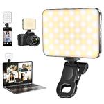 Selfie Light for Phone, 80 LED Phone Light Clip, 3000mAh Rechargeable, 3 Modes Dimmable 3000K-6500K, 10-Level Brightness Ring Light for Phone, Video Fill Light for Camera, Phone, iPad, Laptop - Black