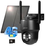 ANRAN 3/4G LTE 2K Security Camera Wireless Outdoor (SIM Card & 32GB SD Card Included), No WiFi Needed PTZ Solar Camera, Battery Operated, Color Night Vision, PIR Human Detection, 2 Way Talk, G1 Black