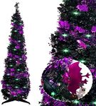 Pop up Christmas Tree for Halloween Decoration 5FT Mini Halloween Tree,Black Artificial Pencil Tree Collapsible Tinsel Pop up Christmas Tree