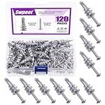 Swpeet 120Pcs Heavy Duty Zinc Self Drilling Drywall Anchors with #8 x 1-1/4'' Screws Kit, No Pre Drill Hole Preparation Required - Self-Tapping Drywall Anchors for Hanging and Mounting