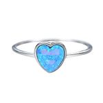 Dainty Ring 925, Vintage Ring Women Blue Blue Heart Created Opal Jewelry Ring Engagement Gifts Size P 1/2