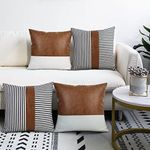 cygnus Boho Throw Pillow Covers 18 x 18, Modern Farmhouse Decorative Pillow Covers for Couch Sofa Bed,Faux Leather Pillow Covers Set of 4,Navy Stripe