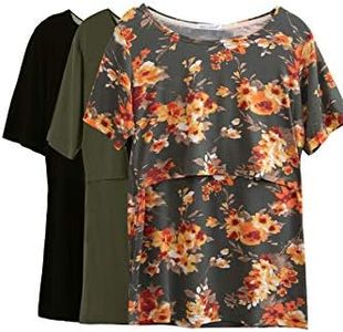 Smallshow Women's Maternity Nursing Tops Short Sleeve Breastfeeding Clothes, Army Green-black-svp089(3 Pack), X-Large