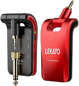 LEKATO 2.4GHz Wireless Guitar System 6 Channels Rechargeable Wireless Transmitter Receiver for Guitar Bass, Guitar wireless System, Stereo and Mono 1/4” & 1/8” 2 in 1 Plugs (Black&Red)