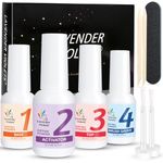 Lavender Violets Acrylic Dipping Powder System Essentials Kit 15ml Big Bottles Liquid Glue Set Steps 1-4 Base Coat Activator Top Brush Saver No Need Cure Manicure J776