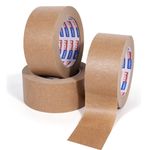 ADHES Heavy Duty Paper Packing Tape Kraft Paper Tape, Eco Friendly & Biodegradable, Writable & Uncoated Brown Packing Tape for Masking, Sealing, and Packaging Use, 2 Inch x 43 Yards, 3 Rolls