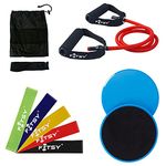 FITSY Core Resistance Training Set Includes Core Sliders Dual Sided Gliding Disc for Exercises Total Body Workout Equipment & 5 Resistance Exercise Loop Bands & Resistance Tube with Door Anchor