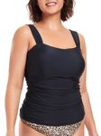 Ocean Blues Women's Black Tummy Control Tankini Top Only Wide Shoulder Straps Swim Top Size XX-Large