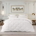 PUREDOWN Lightweight Comforter, Goose Down, Quilted Duvet Insert, 100% Cotton Fabric, White, Full/Queen