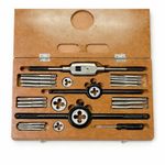 KALANJARI Professional 15-Piece Tap and Die Set (1/4" to 1/2" BSW) | Complete Threading Kit with Wooden Storage Box | Precision Metalworking Tools